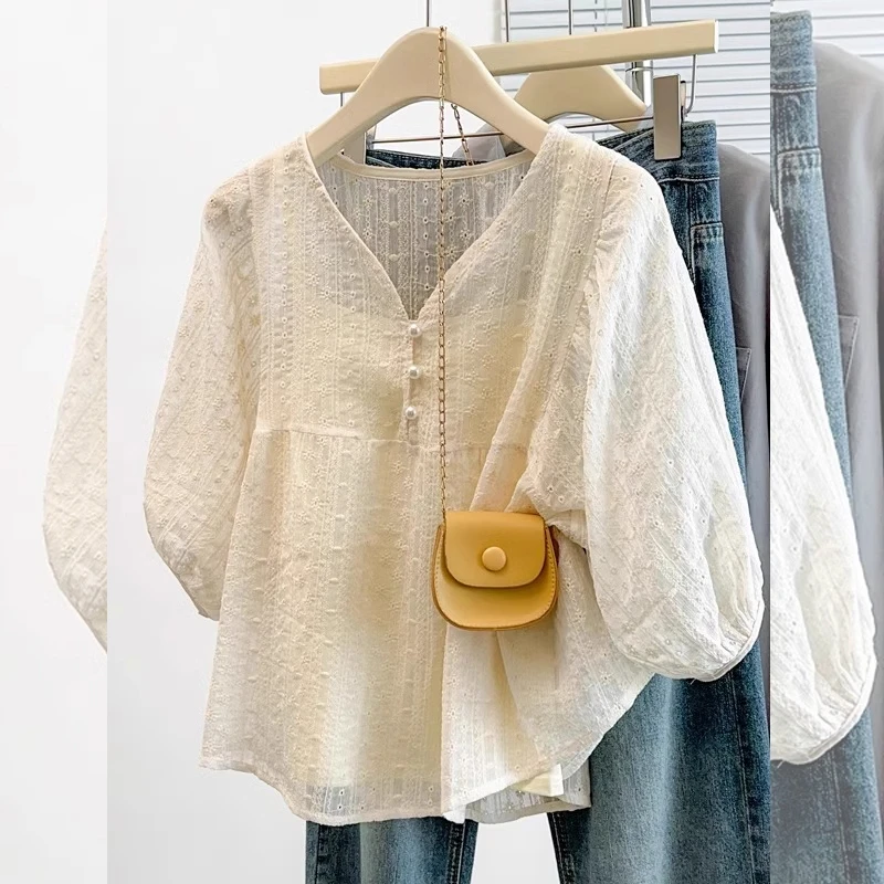 夏季防晒雪纺短袖大码衬衫女宽松遮肚轻奢高级感小衫休闲显瘦上衣