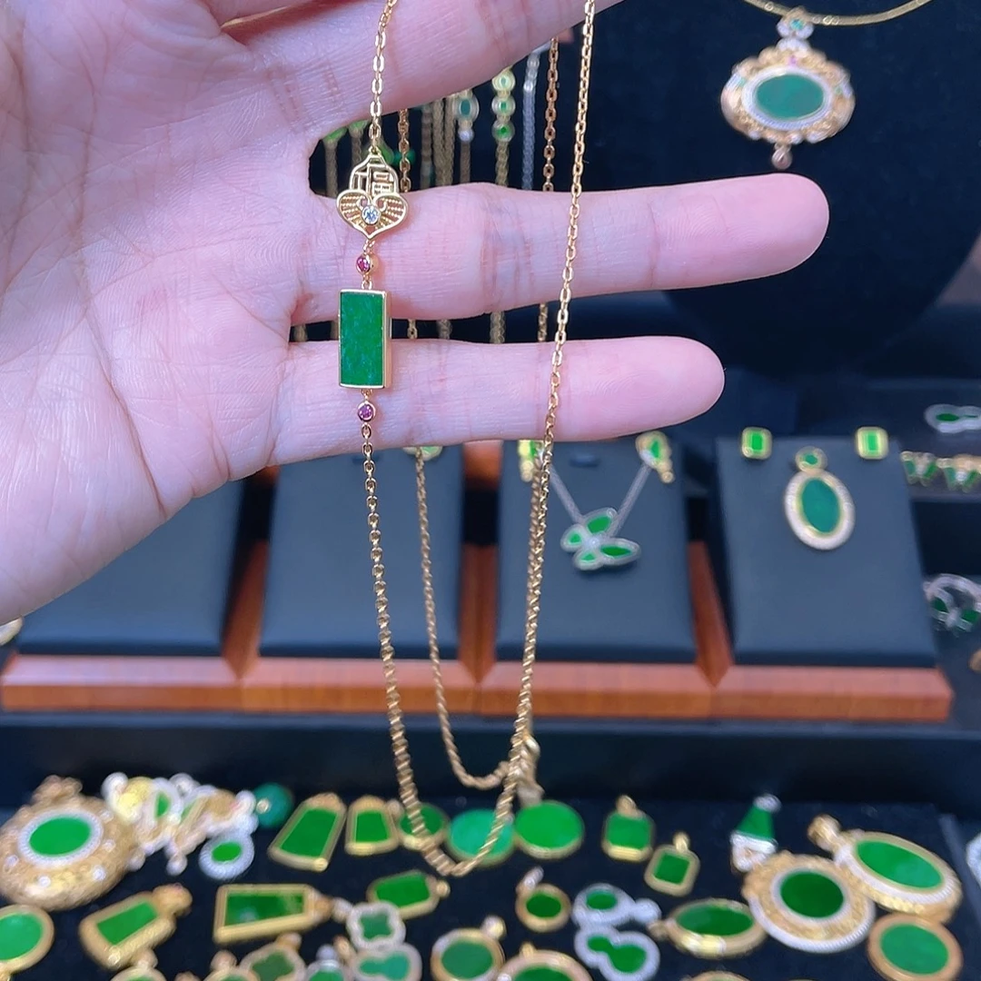 翡翠银S925镀金镶嵌项链