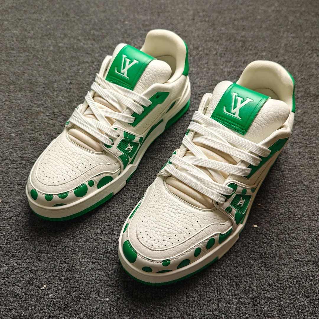 99新 LouisVuitton/路易威登 草间弥生联名白绿泡泡trainer奢鞋