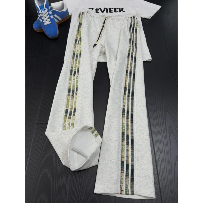 美式条纹裤子男款秋冬季潮牌oversize宽松直筒运动