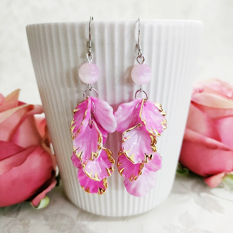 铜合金耳饰 民族风个性手工气质花瓣流苏耳环1668