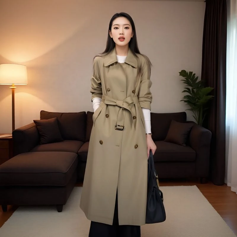 中长款长款秋季学院风女风衣时尚百搭双排扣外套春秋显瘦气质网红