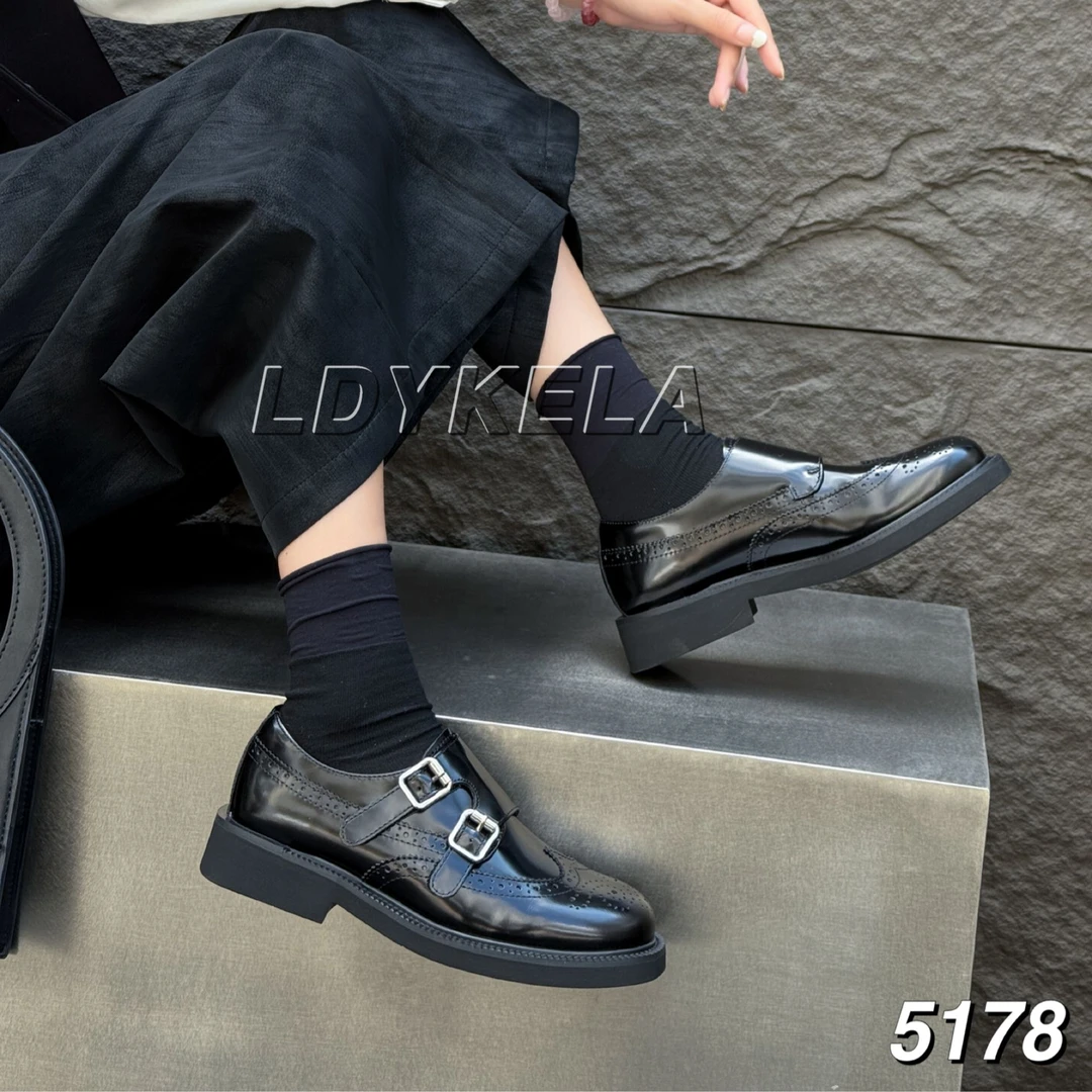 5178欧货时尚英伦风低跟复古小皮鞋真皮百搭圆头乐福鞋低跟软底