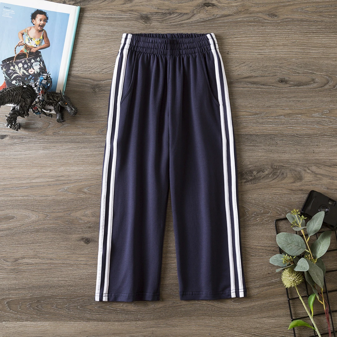 夏季校服裤薄棉直筒收口一道杠二道杠儿童学生藏蓝运动裤