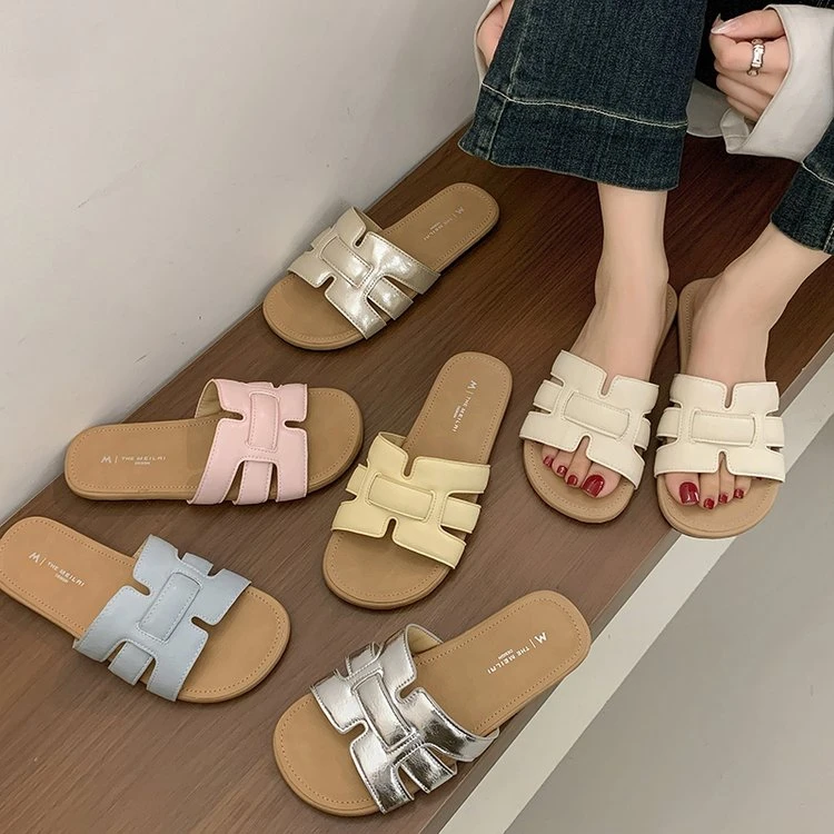 女夏季外出休闲2025时尚新款透气编织一字凉拖鞋K893