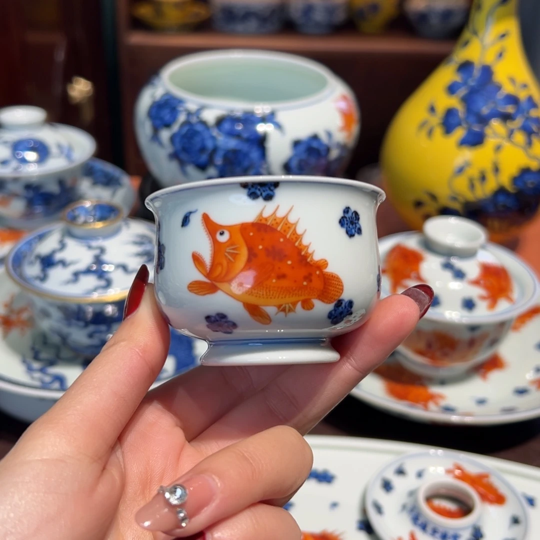 青花雯华堂手绘杯杯