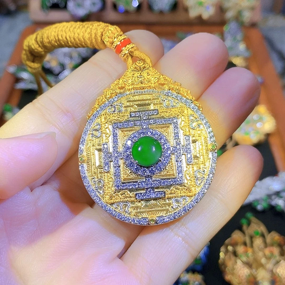 吊坠(不含链)银S925镶嵌翡翠