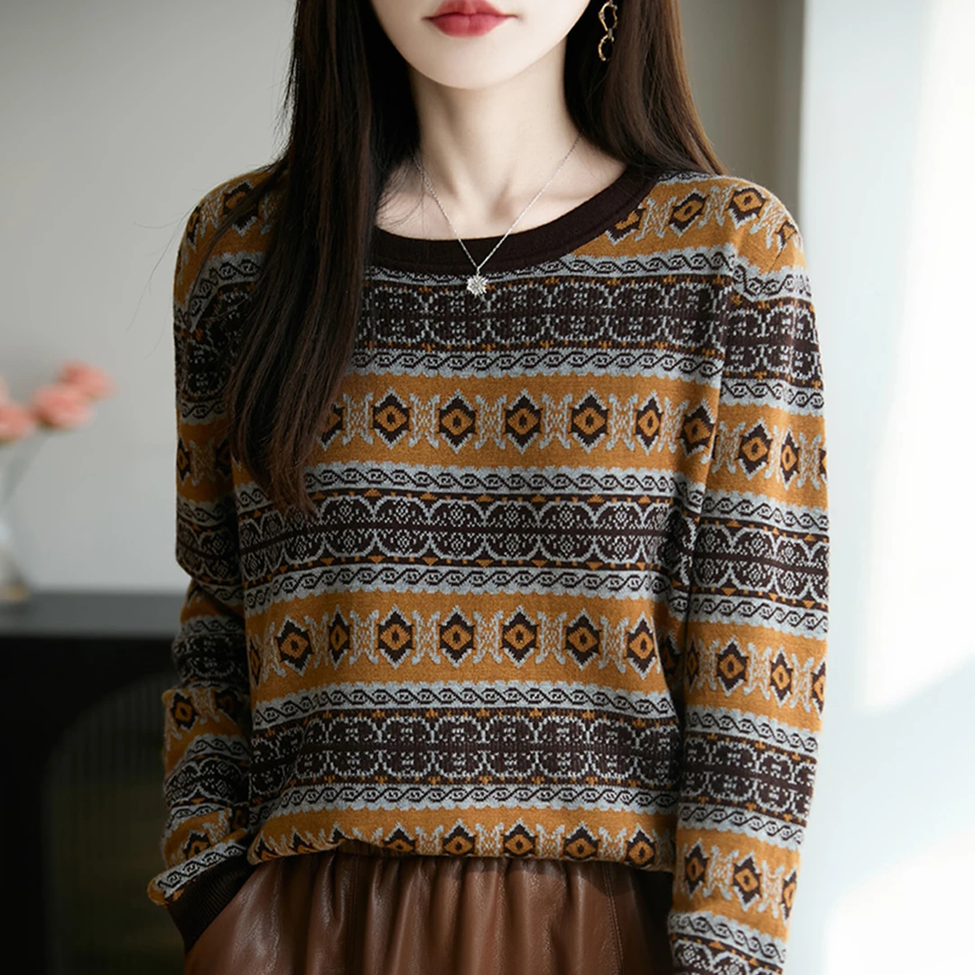 微胖mm春秋大码女士印花毛衣遮肚子巨显瘦上衣内搭针织打底羊毛衫