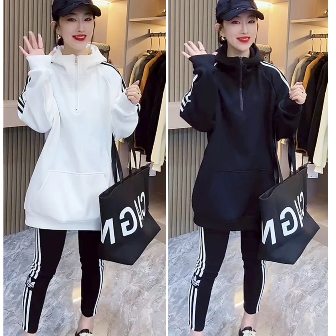 加绒连帽加厚欧货卫衣中长款时尚长袖洋气减龄宽松百搭设计休闲