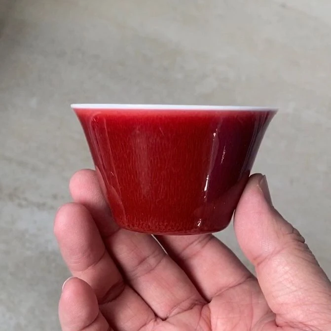 闰火堂 郎红托烧撇口马蹄杯