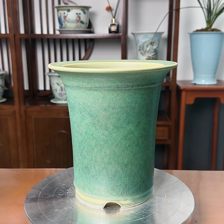 摸*绿釉哑光陶瓷盆