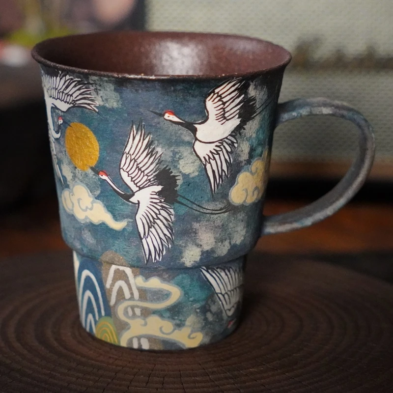 【杨一】鹤鸣九皋岩矿紫砂描金全手把手杯咖啡杯-350ml