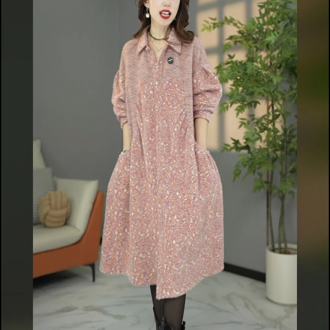 【连衣裙】2025冬季高货欧版加厚保暖假两件宽松遮肉连衣裙打底裙