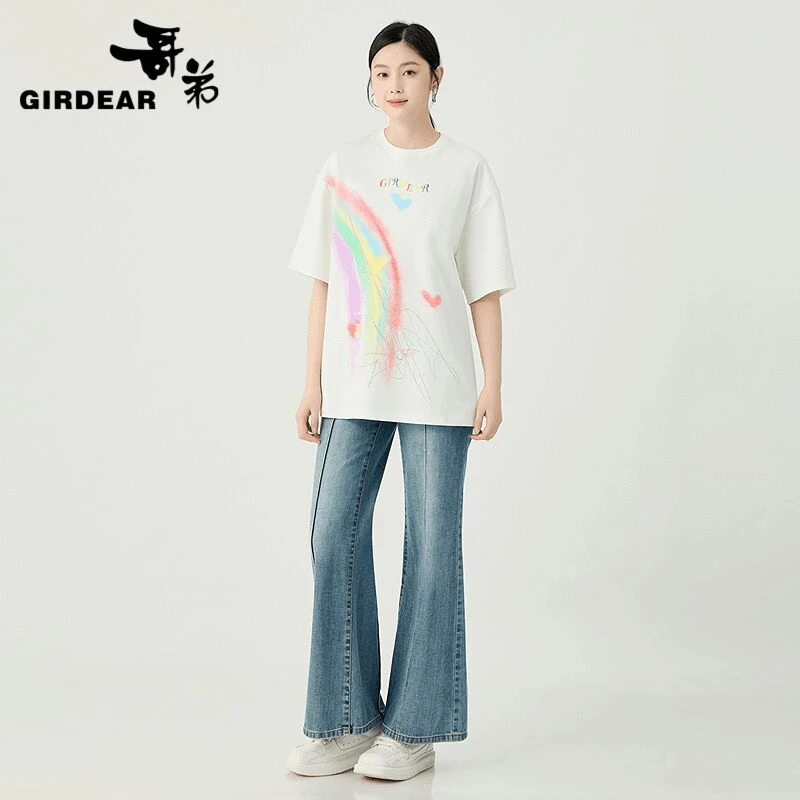 GIRDEAR/哥弟经典百搭舒适时尚圆领数码拔印休闲百搭潮T恤130065