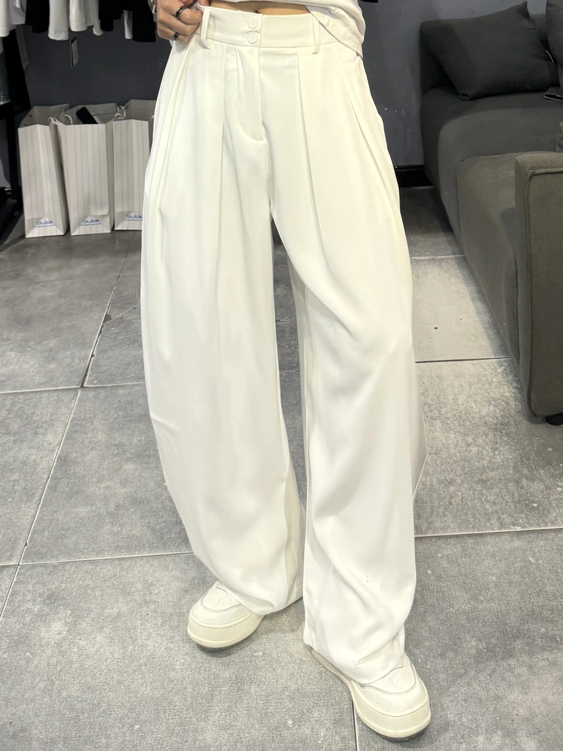 男士新款夏季超薄冰丝弯刀阔腿垂感西裤西装套装气质潮男雅痞