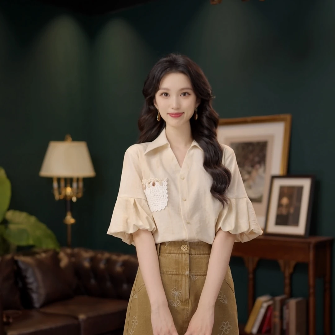琦琦【余温岛】甜美衬衫休闲百搭短袖衬衫女夏季上衣YF1102488