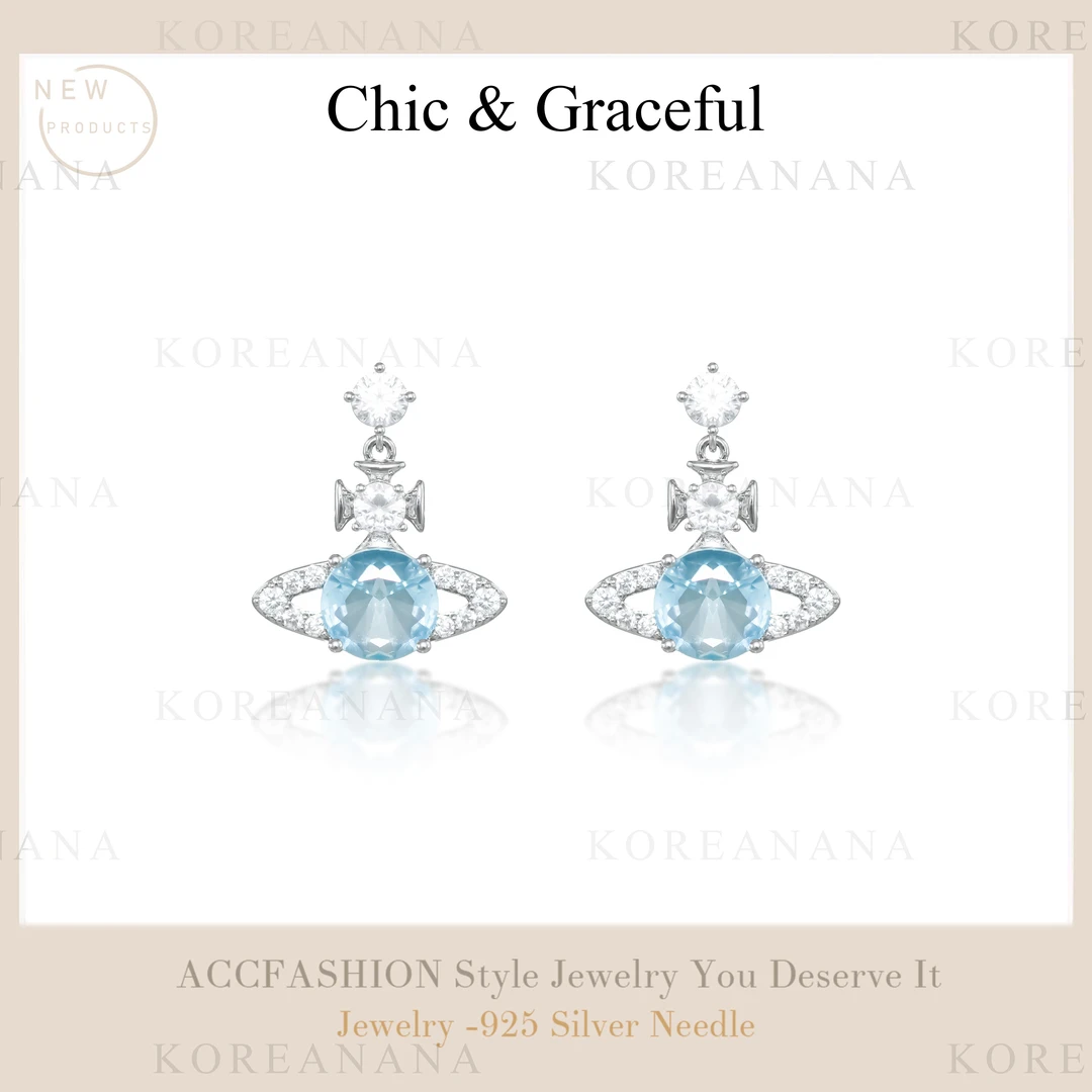 铜合金耳饰 「行星薄荷冰岛」轻奢气质经典行星耳钉A137