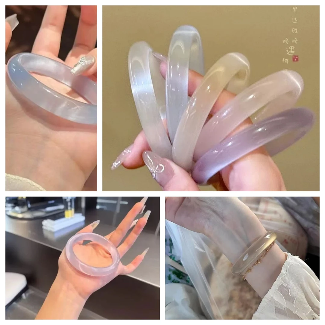 非金属玻璃手镯 猫眼石天然高透氛围感气质香槟金带礼盒白月光