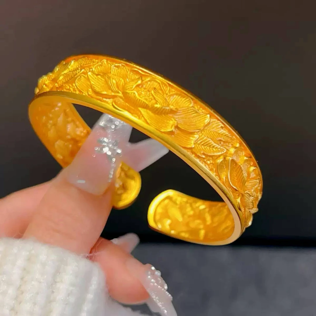 铜合金手镯 2025升级版牡丹花时尚宽版卡13.3手镯古法女款开口37