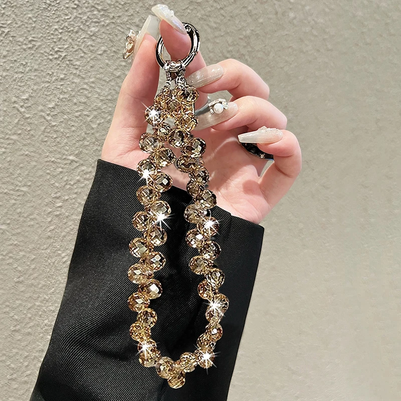 奢华高级感水晶珠子手链条挂绳带卡片手机壳钥匙扣挂件百搭包包潮