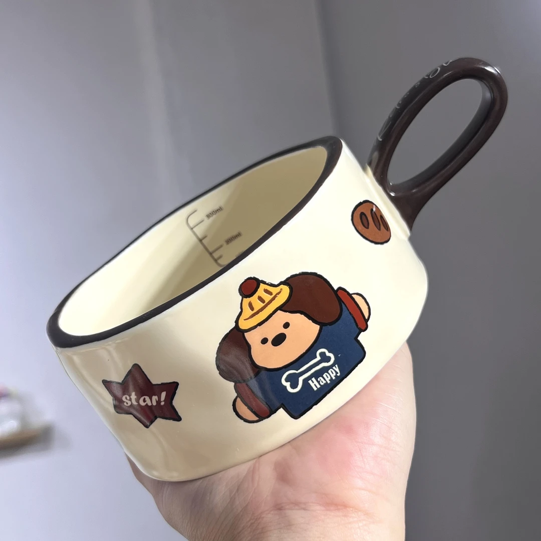【嘟嘟好】出口高货 卡通小动物 小狗 复古风 陶瓷杯子  手绘风