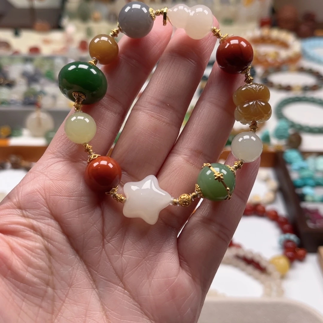 和田玉未镶嵌手链多宝手串