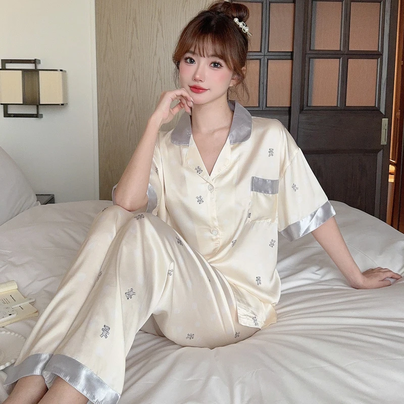 纯欲可爱风冰丝睡衣夏季新款家居服睡裙套装A78