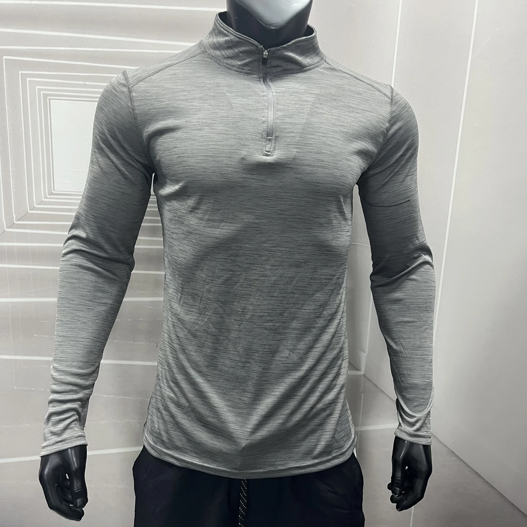 e903 春秋新款 男士半拉链速干长袖T恤 运动健身弹力上衣 2色