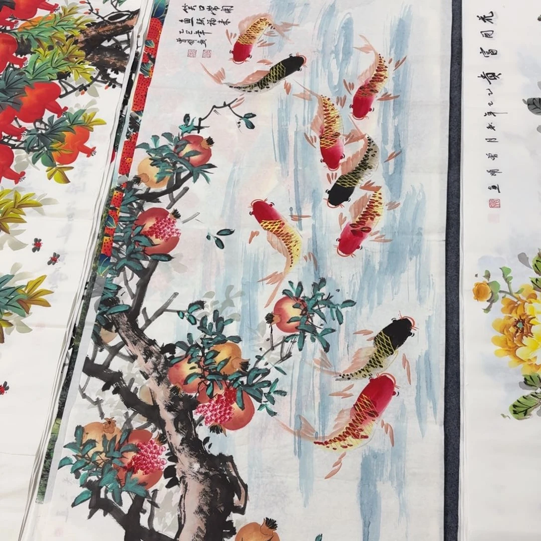 国画140×70金线鱼手绘画画画