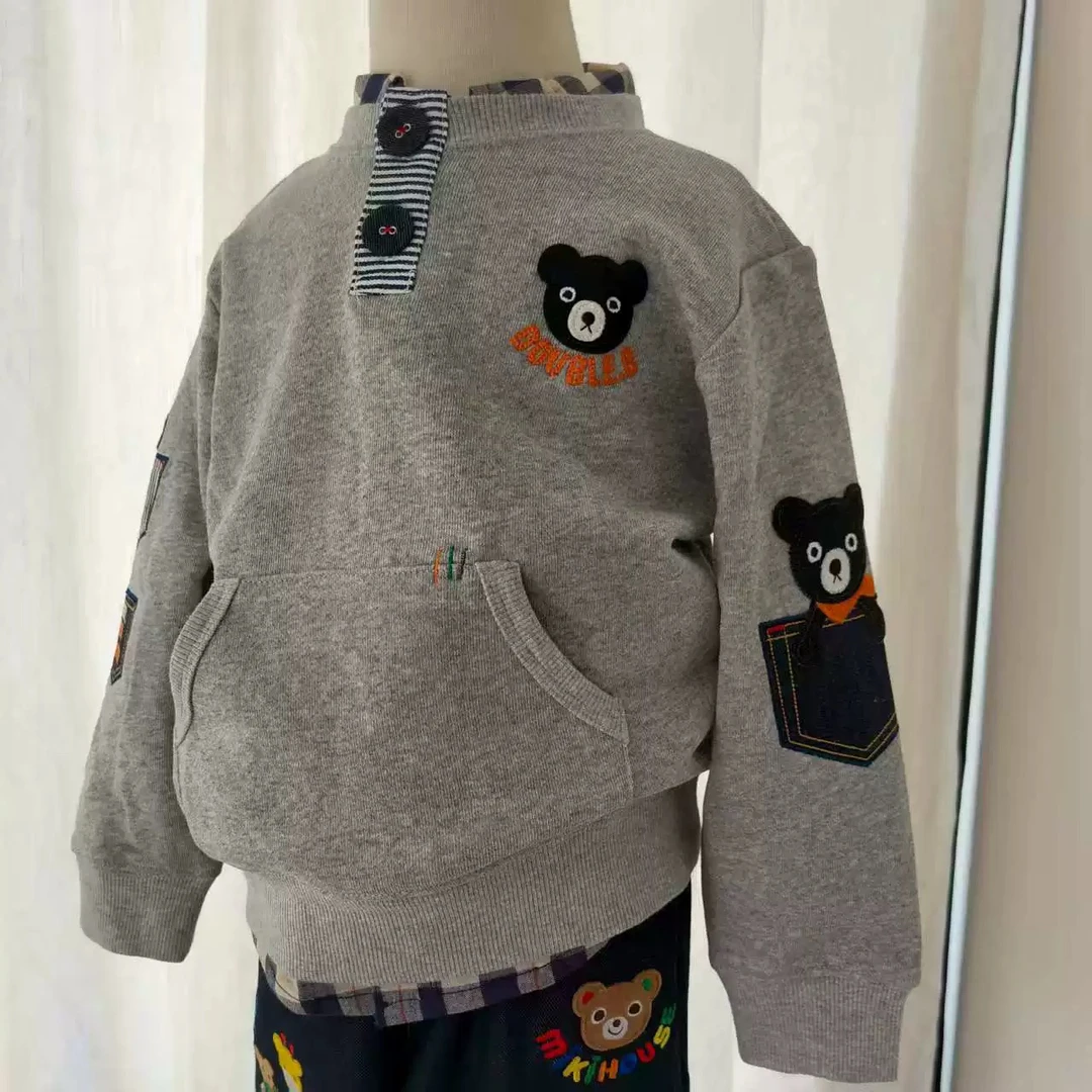 (现货)豪华黑熊灰色卫衣 25秋冬新款 男女童全棉毛圈套头卫衣888