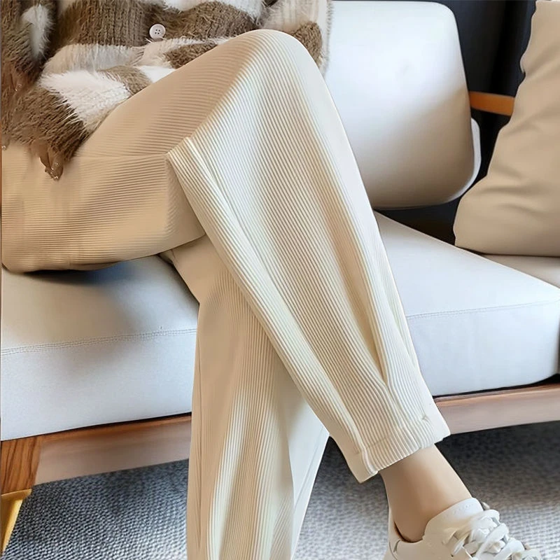 杏色运动裤女2025新款春秋显瘦小个子宽松萝卜裤休闲宽松哈伦卫裤