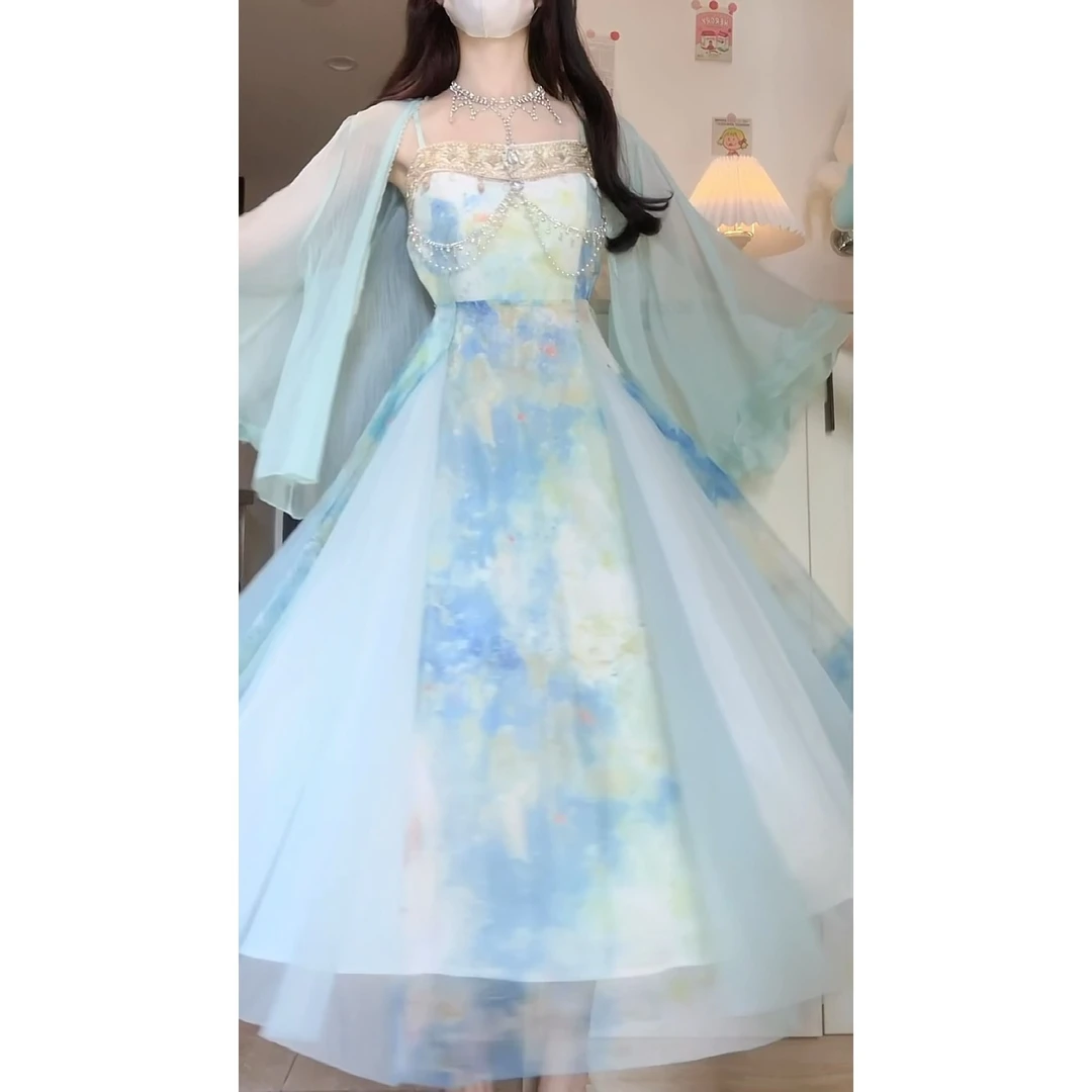 新款首发设计款新闪闪双挂链气质高贵吊带裙仙女裙连衣裙显瘦时尚