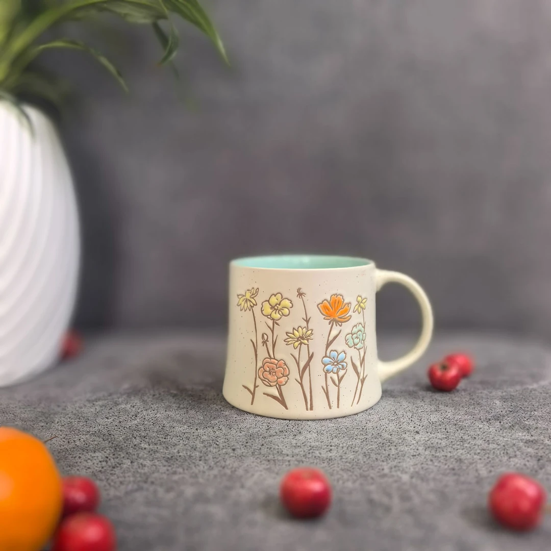 杯子【野花】308（微瑕）高温釉下彩