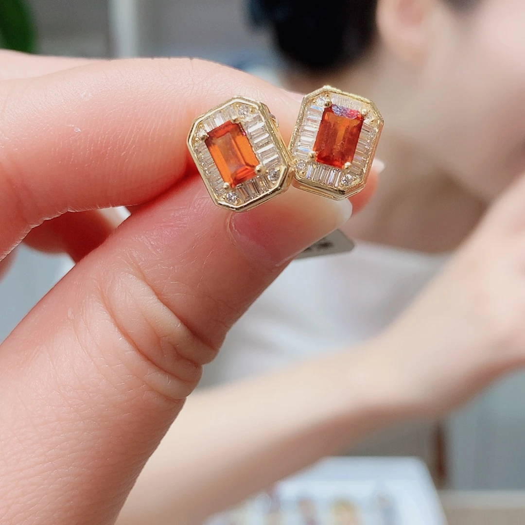 石榴石耳饰银S925镶嵌