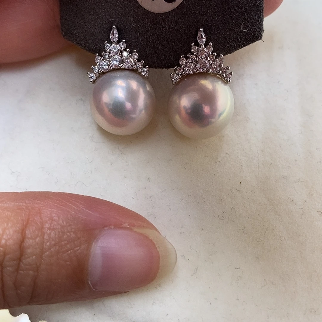 耳饰银S925镶嵌淡水珍珠