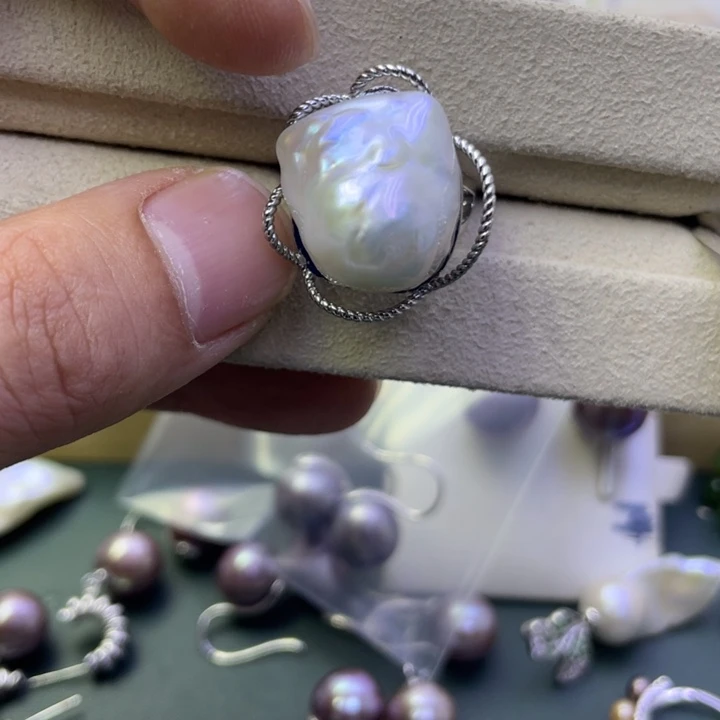 淡水珍珠戒指合金一****子