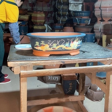 紫砂花腰圆蓝色一个