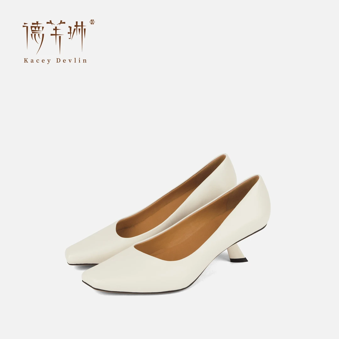 【小水专属】德芙琳斜方头路易斯跟鞋2025秋季新款流光风百搭单鞋