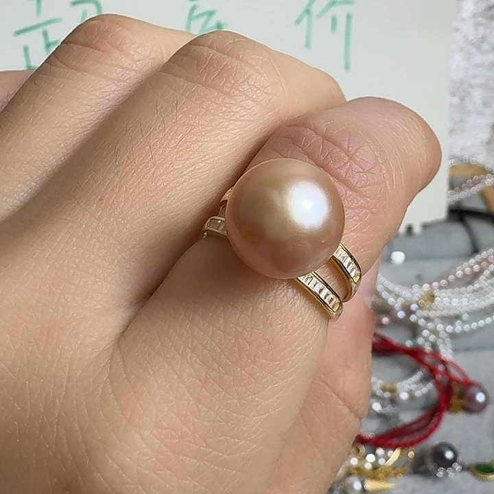 淡水珍珠戒指银S925镶嵌11-12mm