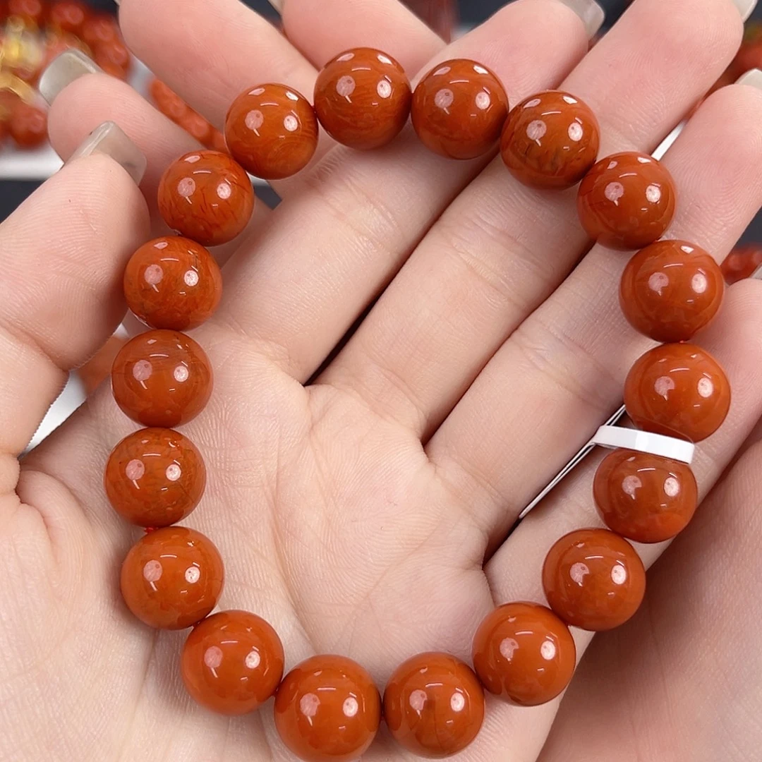 南红玛瑙未镶嵌瓦西柿子红满肉11mm手串