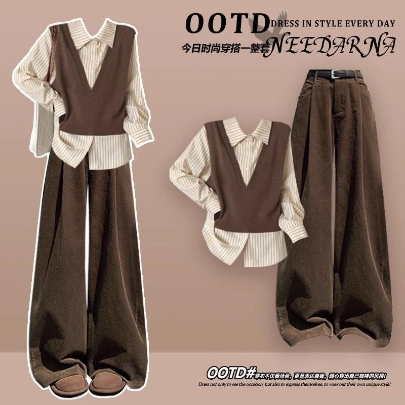 初秋季又酷又飒的美拉德一整套ootd穿搭秋装chic高级感学院风套装