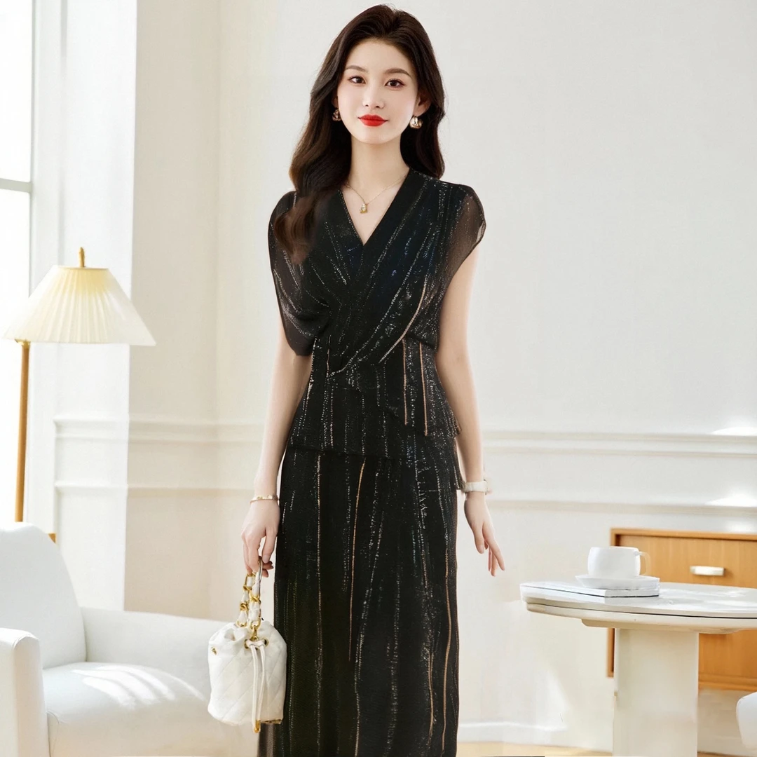 A【两件套】【有里布 】新款夏季时尚套装衬衣女装洋气减龄T恤D1886