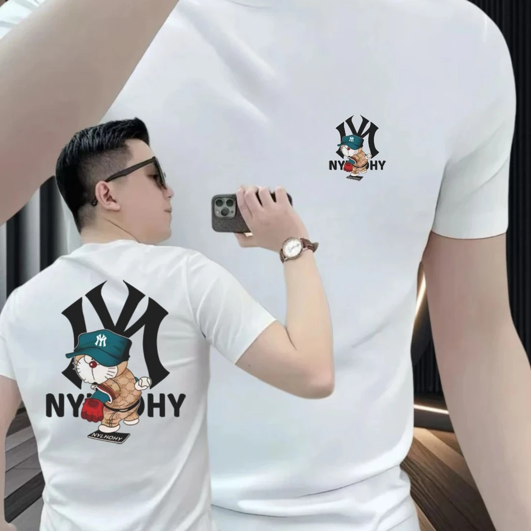 男士几何夏季短袖网红休闲常规款修身型insT恤潮流印花百搭时尚