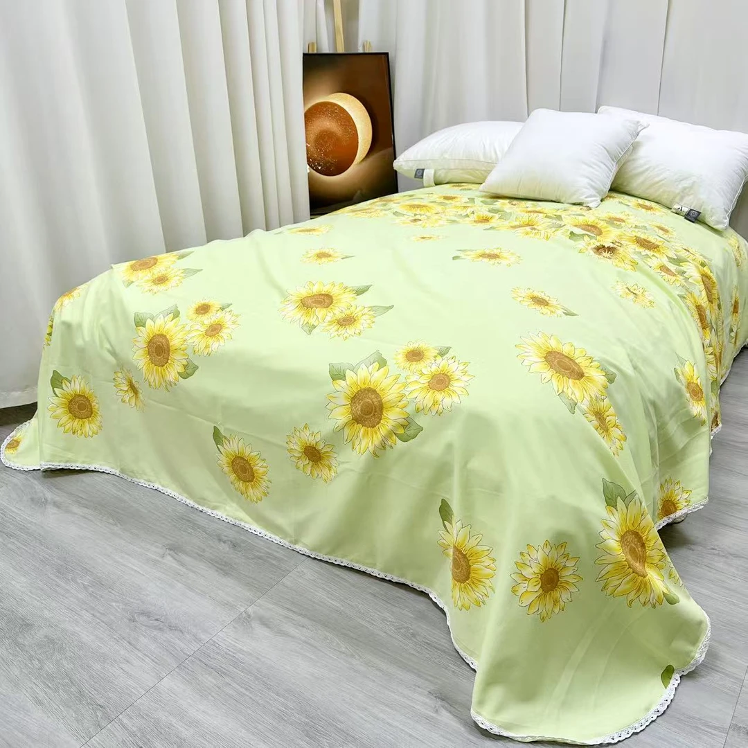 【微瑕】阳光花园-浅绿色花边长绒棉床单2.3*2.5米