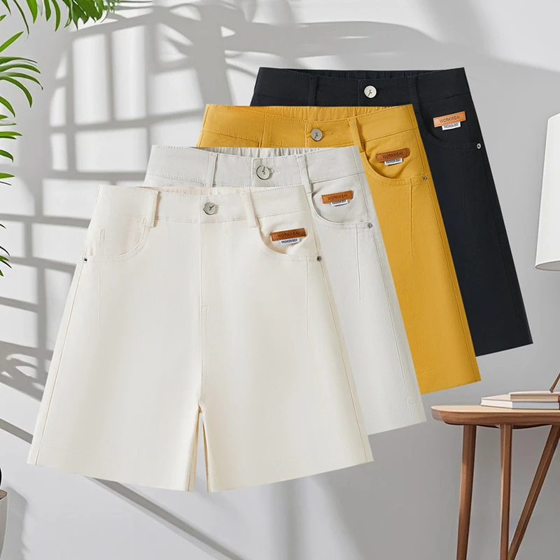 拉夏贝尔牛仔短裤女2025夏季新款高腰薄款热裤a字中裤休闲直筒裤
