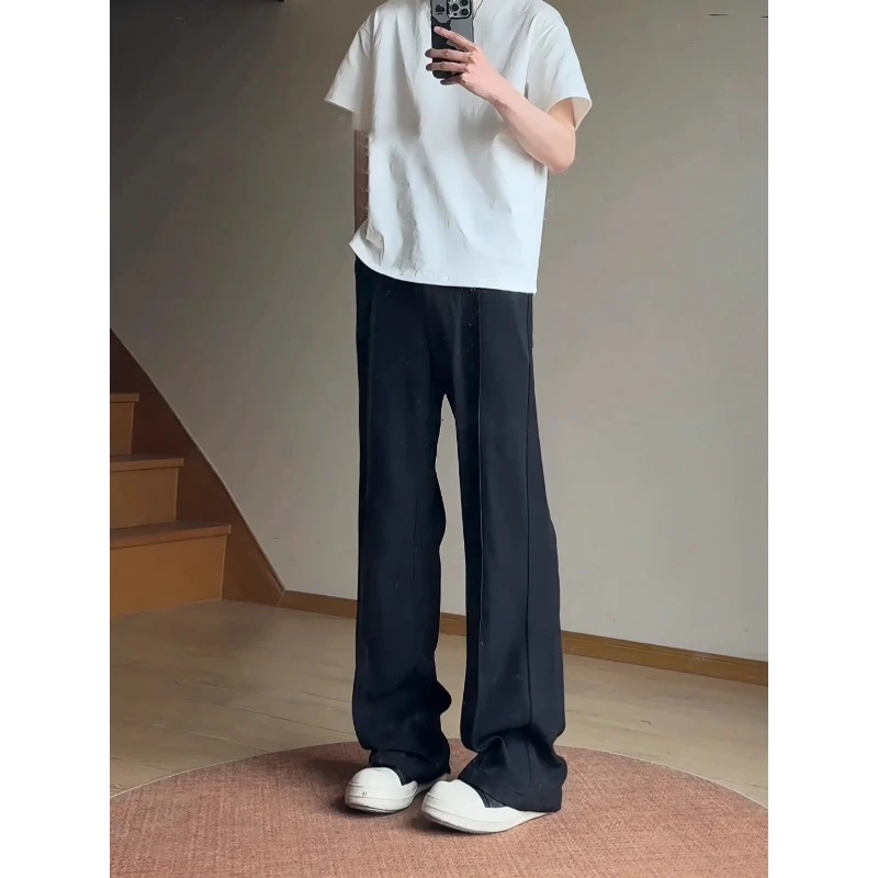 冰丝凉感黑色西裤男款夏季垂坠高级感阔腿裤子cleanfit休闲直筒裤