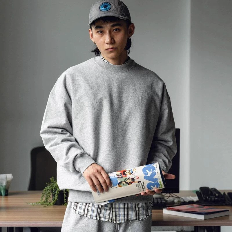 900g美式重磅半高领圆领卫衣男女潮牌纯色加绒宽松纯棉小领口上