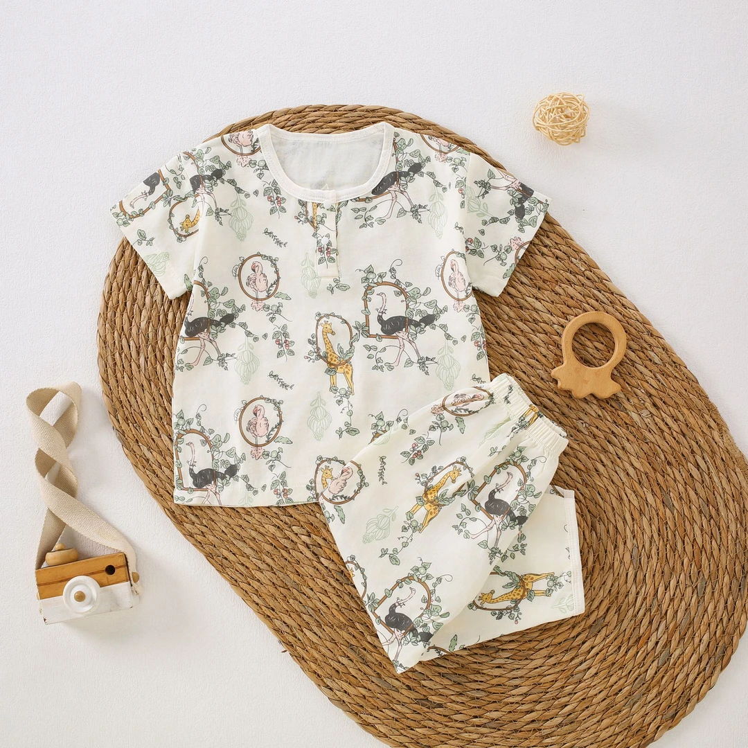 0160-【纱布-花间小鹿-短+长-套装】-直播间宝宝秋衣连体链接专属