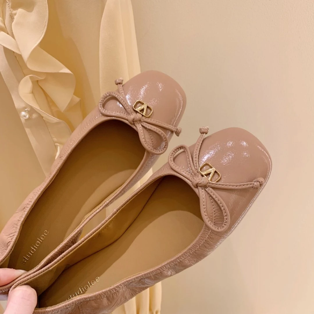 葡萄妈studiolee 超柔软羊皮方圆头浅口百搭通勤蝴蝶结单鞋女春夏