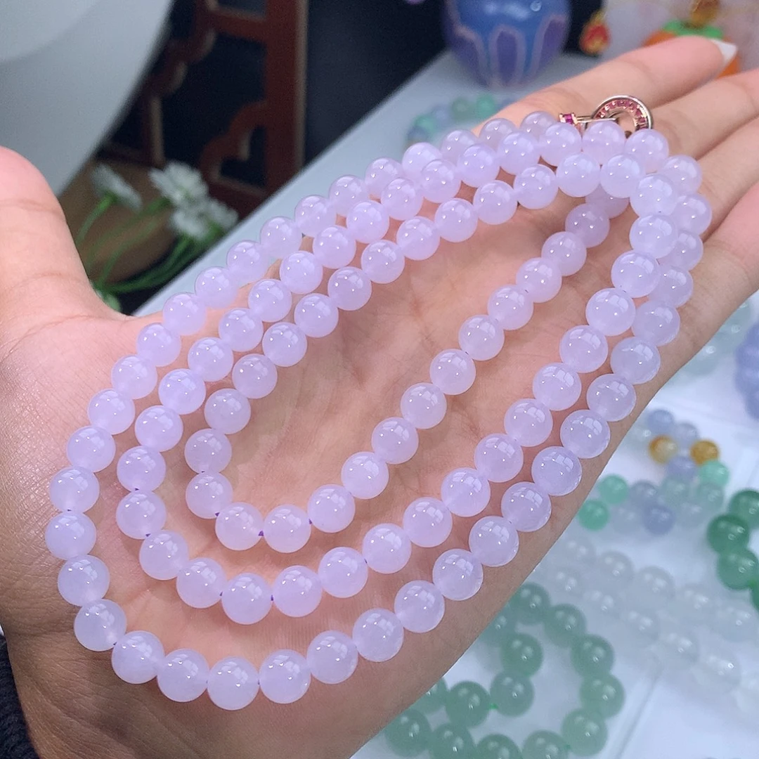 翡翠未镶嵌手链15号 冰种浅紫项链